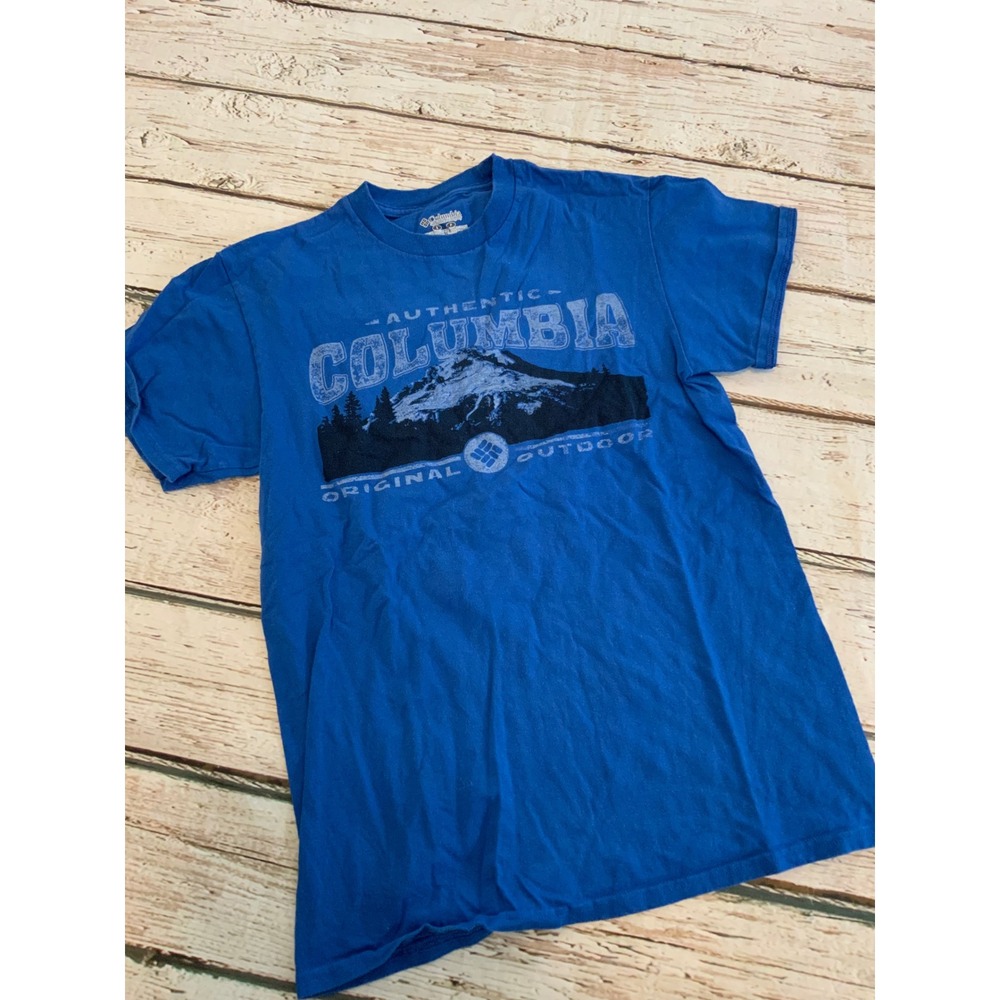 Columbia Sportswear Mens Small Blue Graphic T-Shirt Mountain Outdoor Tee